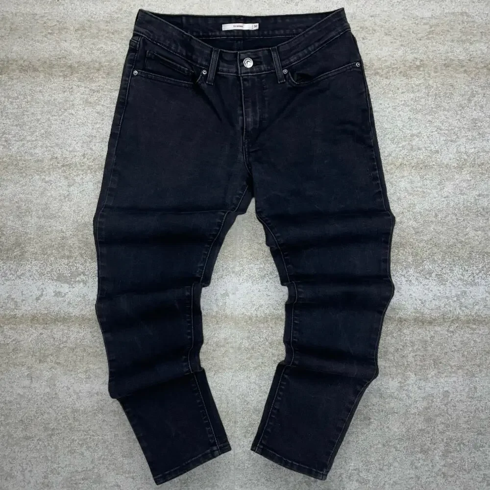 Vintage Y2K Levis Jeans 711 30x26 Skinny Fit Jet Black Wash Denim Black Tab - Picture 2 of 6
